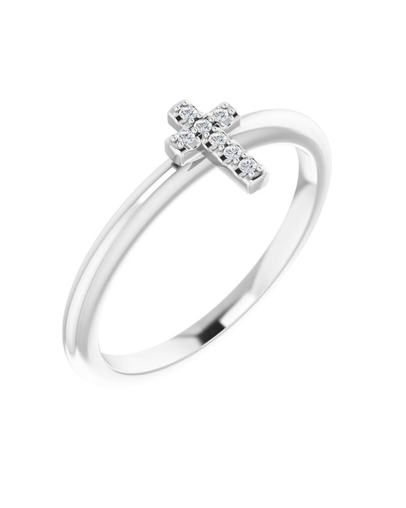 Anel Cruz Cravejado Empilhável em Ouro 14k com Diamantes Negros