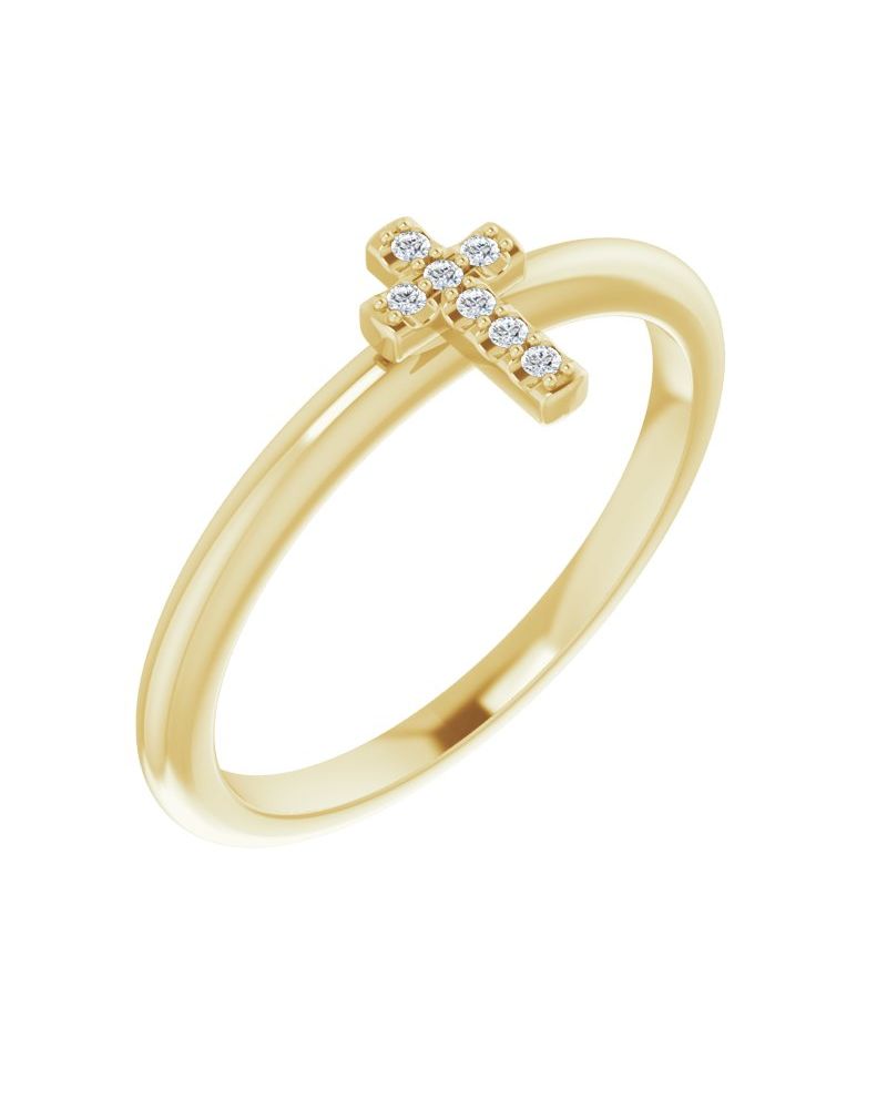 Anel Cruz Cravejado Empilhável em Ouro 14k com Diamantes Negros