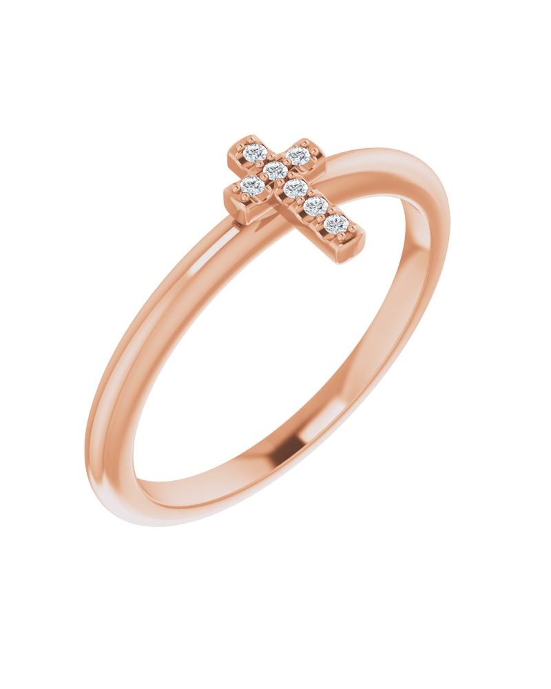 Anel Cruz Cravejado Empilhável em Ouro 14k com Diamantes Negros