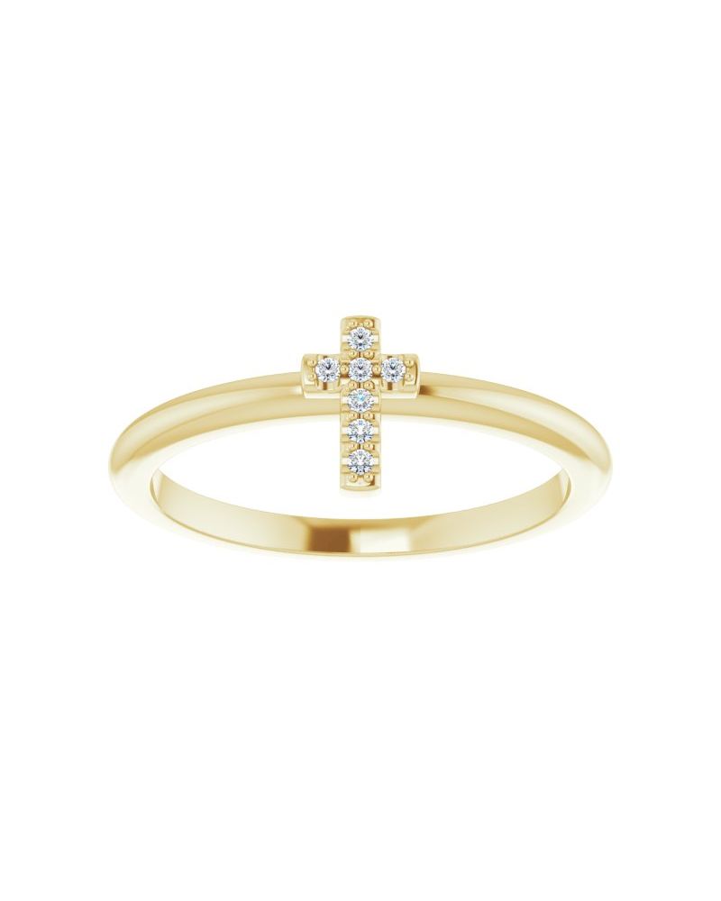Anel Cruz Cravejado Empilhável em Ouro 14k com Diamantes Negros