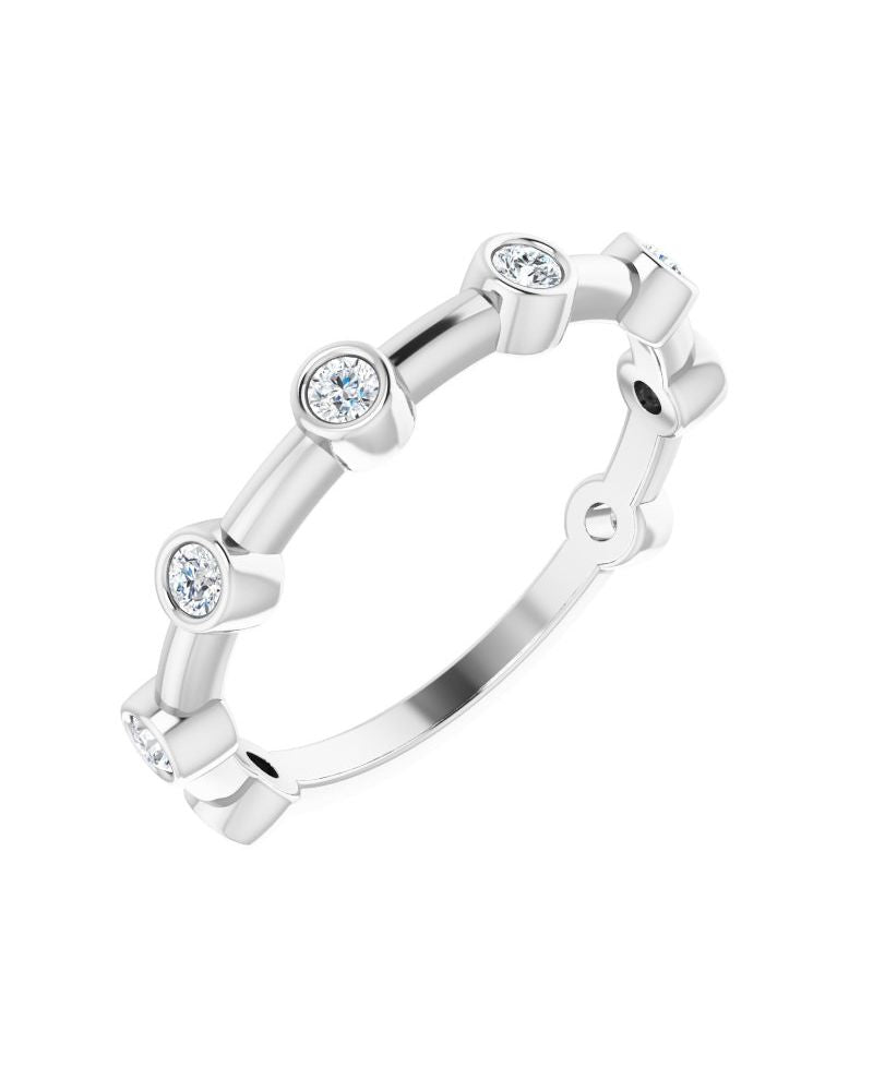 Anel Barra com Cravação Bezel em Ouro 14k com Diamantes Naturais