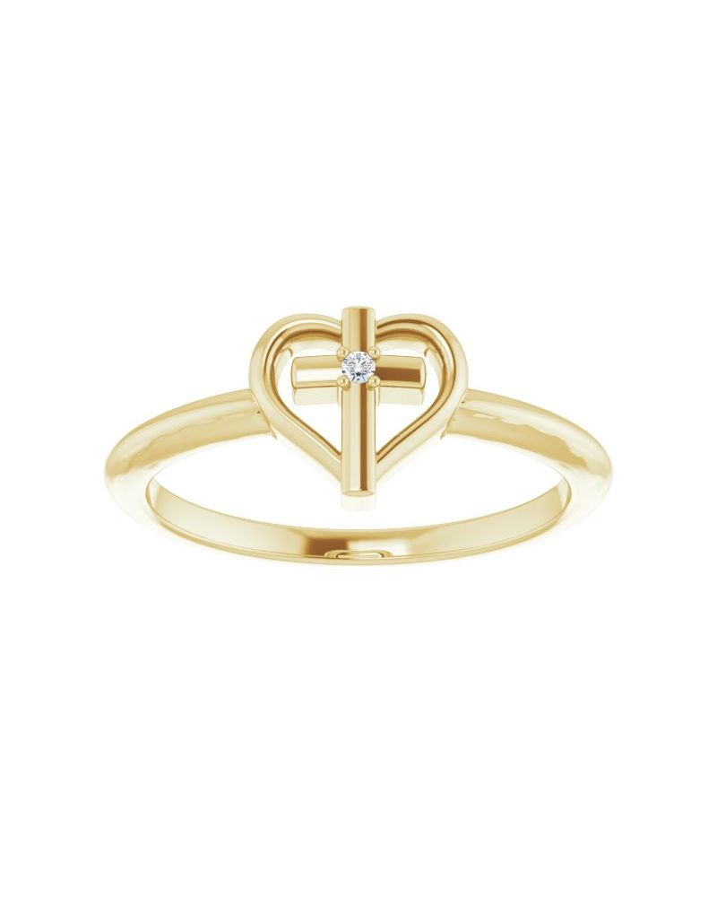 Anel Cruz e Coração Cravejado em Ouro 14k com Diamantes Naturais