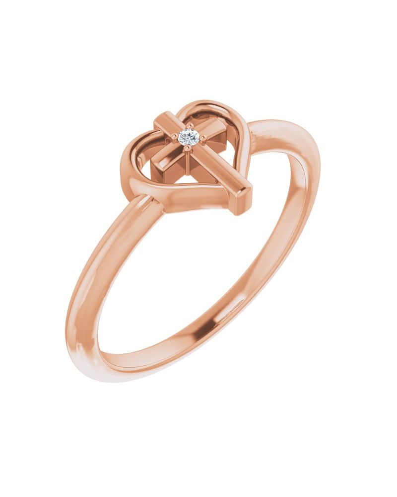 Anel Cruz e Coração Cravejado em Ouro 14k com Diamantes Naturais