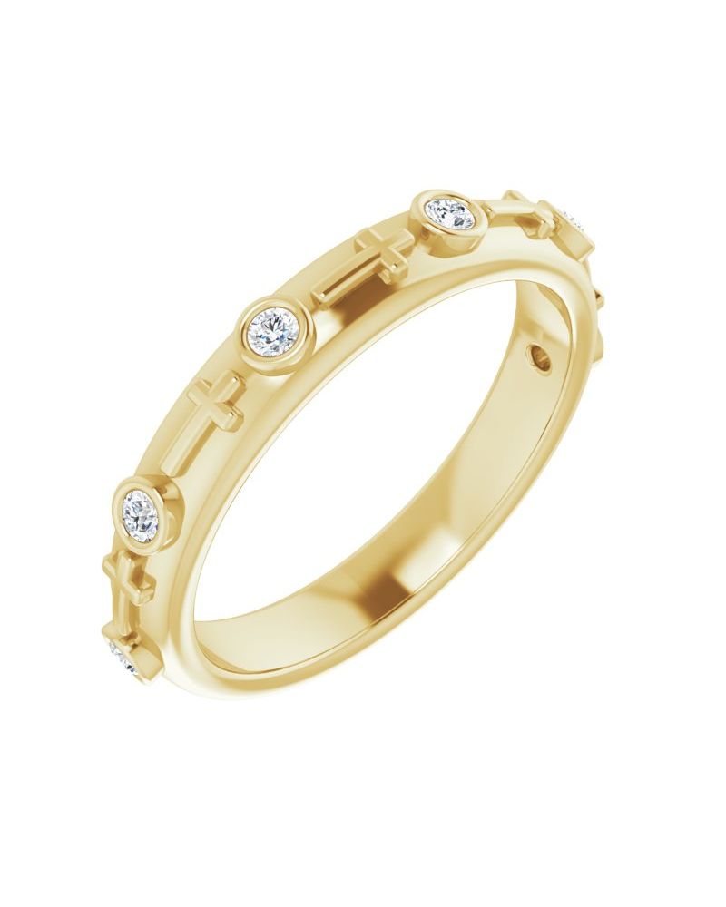 Anel Cruz com Cravação Bezel em Ouro 14k com Diamantes Naturais