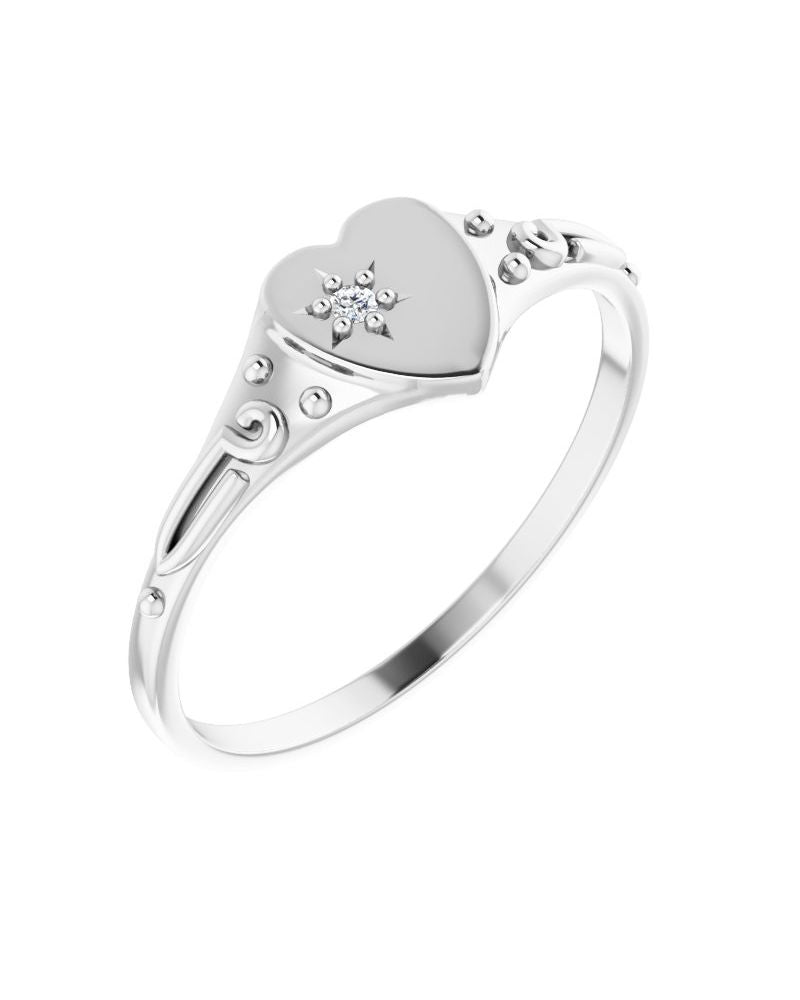 Anel Coração Infantil em Ouro 14k com Diamantes Naturais – Modelo 2