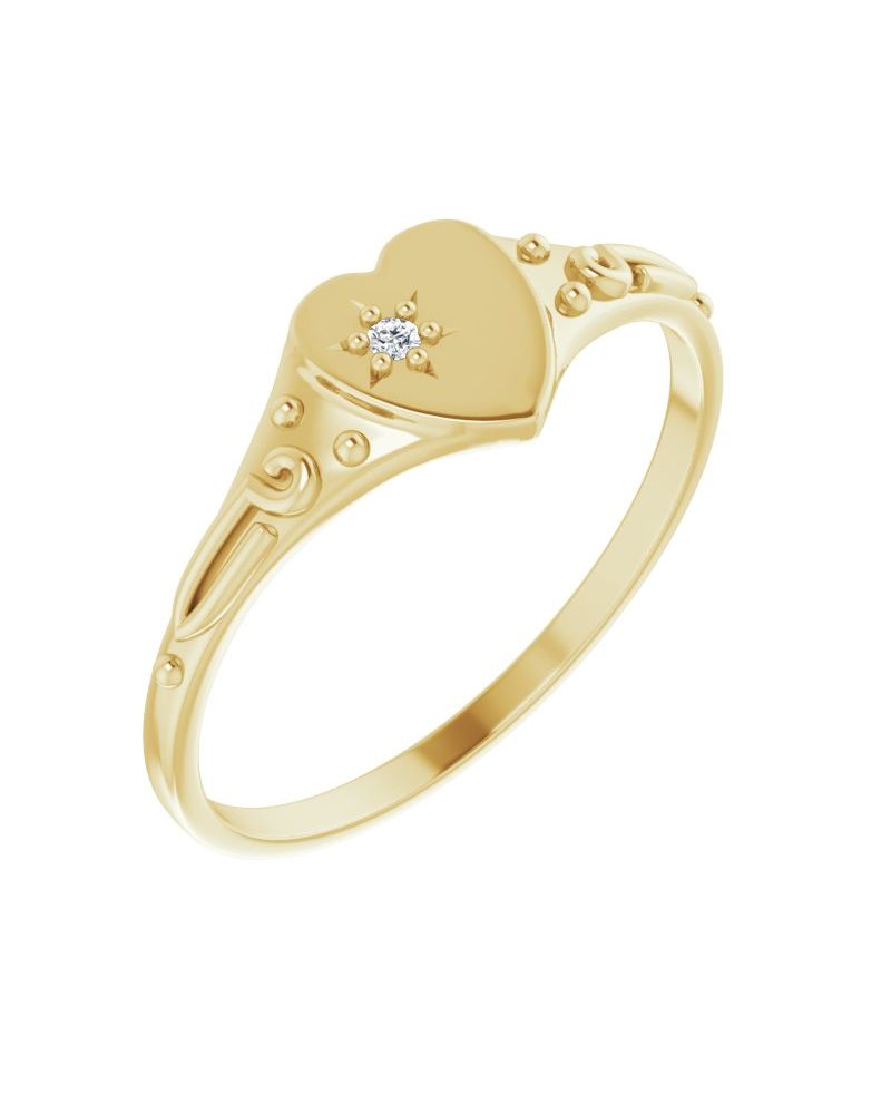 Anel Coração Infantil em Ouro 14k com Diamantes Naturais – Modelo 2
