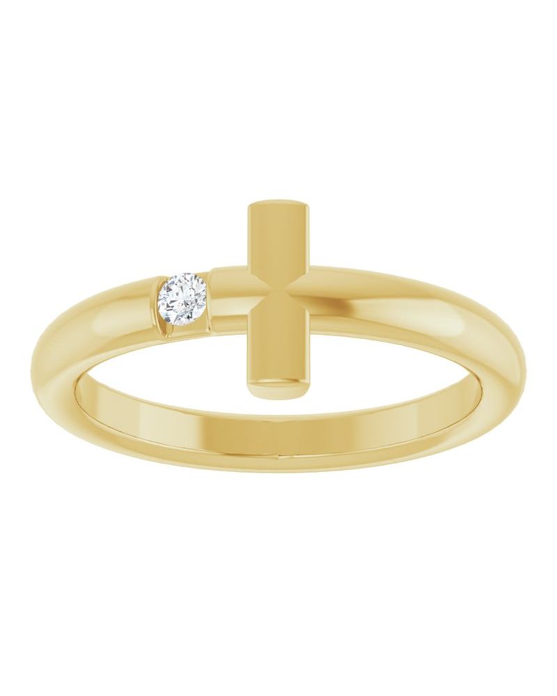 Anel Cruz Horizontal em Ouro 14k com Diamantes Naturais – Modelo 3