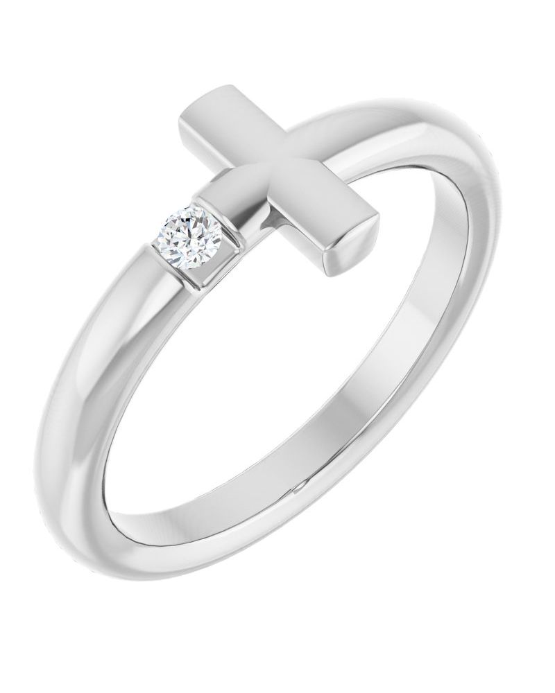 Anel Cruz Horizontal em Ouro 14k com Diamantes Naturais – Modelo 3