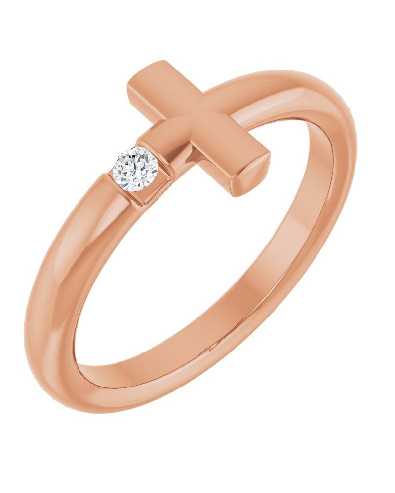Anel Cruz Horizontal em Ouro 14k com Diamantes Naturais – Modelo 3