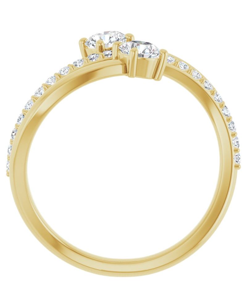 Anel Duas Pedras Bypass em Ouro 14k com Diamantes de Laboratório
