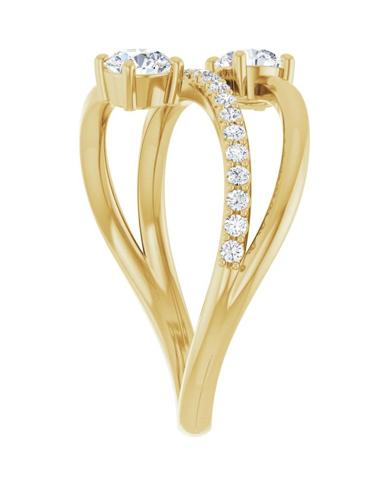 Anel Duas Pedras Bypass em Ouro 14k com Diamantes Naturais
