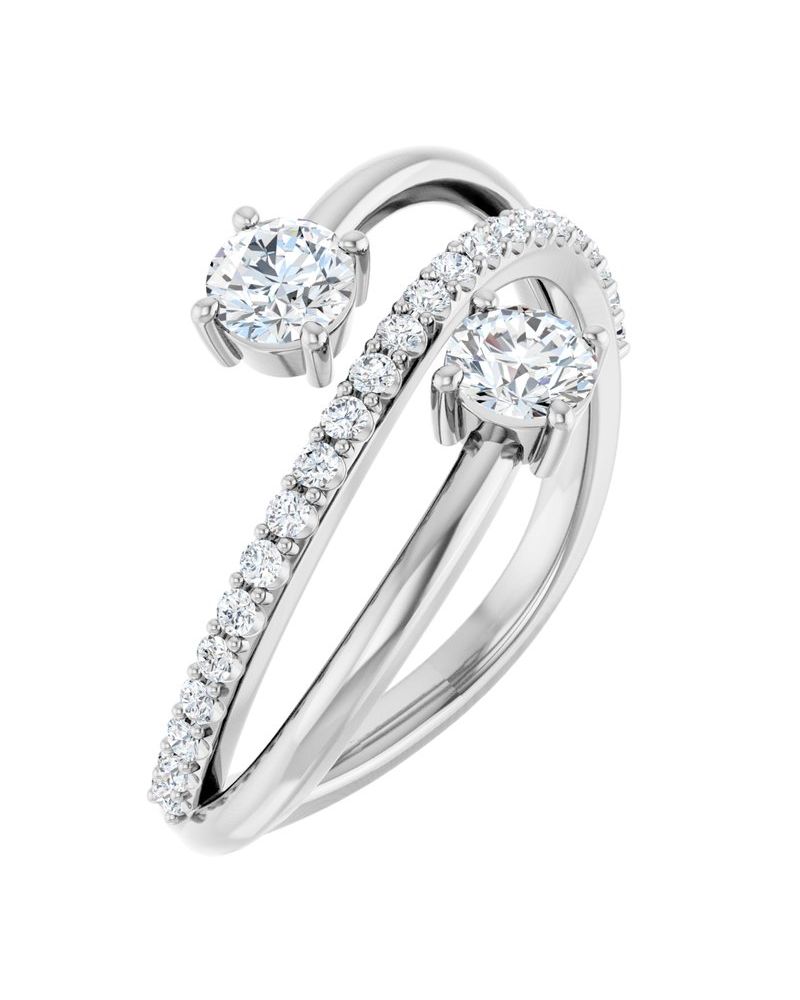 Anel Duas Pedras Bypass em Ouro 14k com Diamantes Naturais
