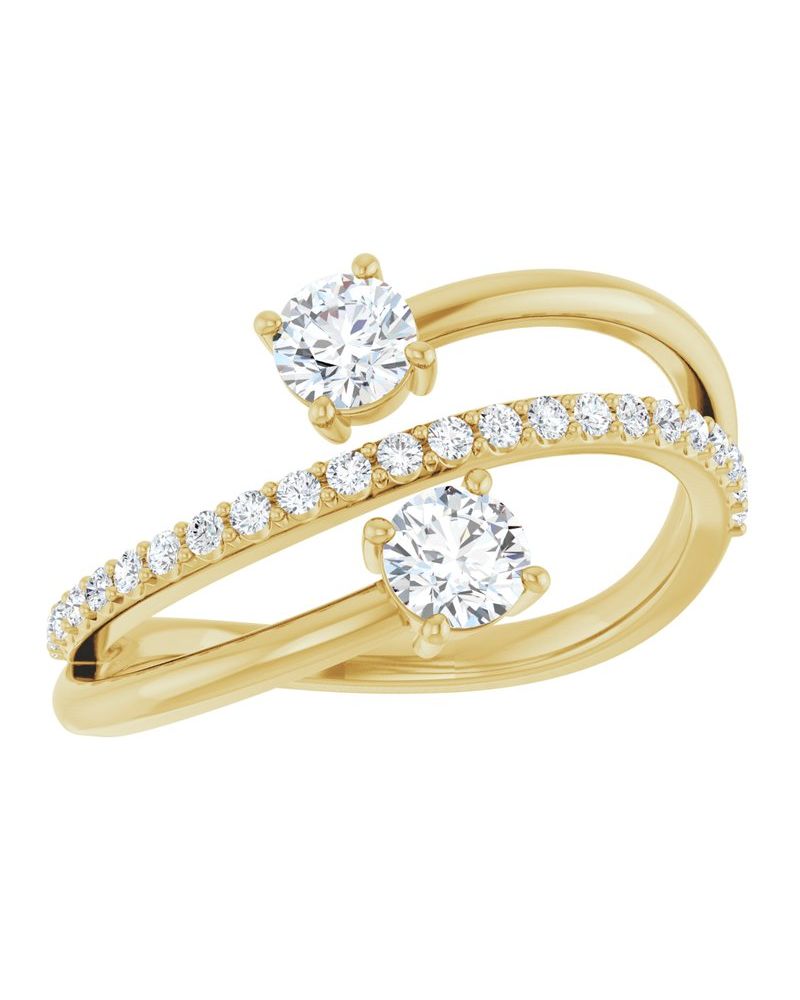 Anel Duas Pedras Bypass em Ouro 14k com Diamantes Naturais