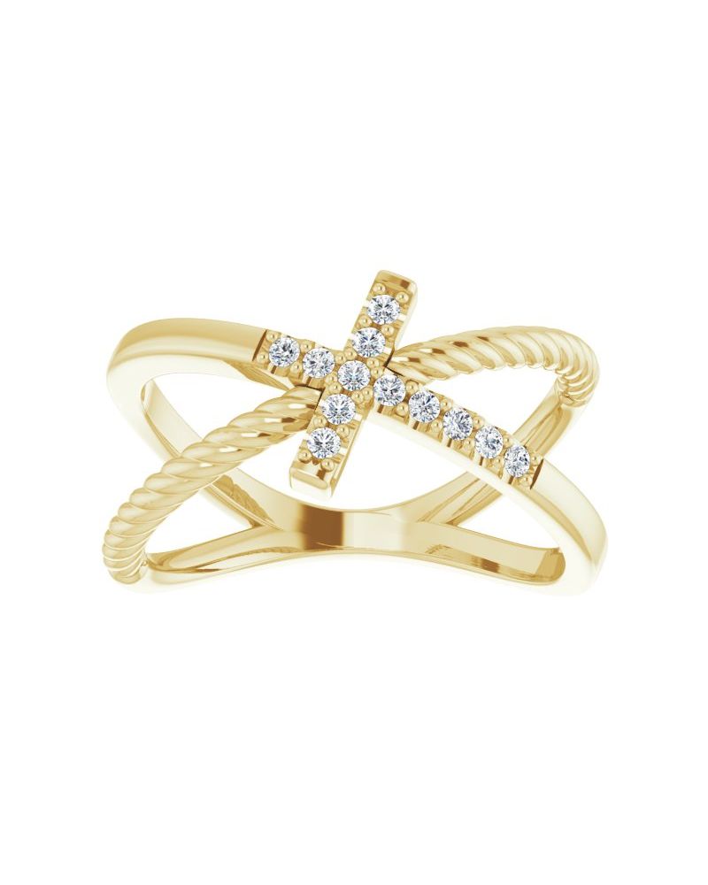 Anel Cruz Torcido Cravejado em Ouro 14k com Diamantes Naturais