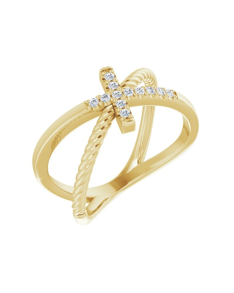 Anel Cruz Torcido Cravejado em Ouro 14k com Diamantes Naturais