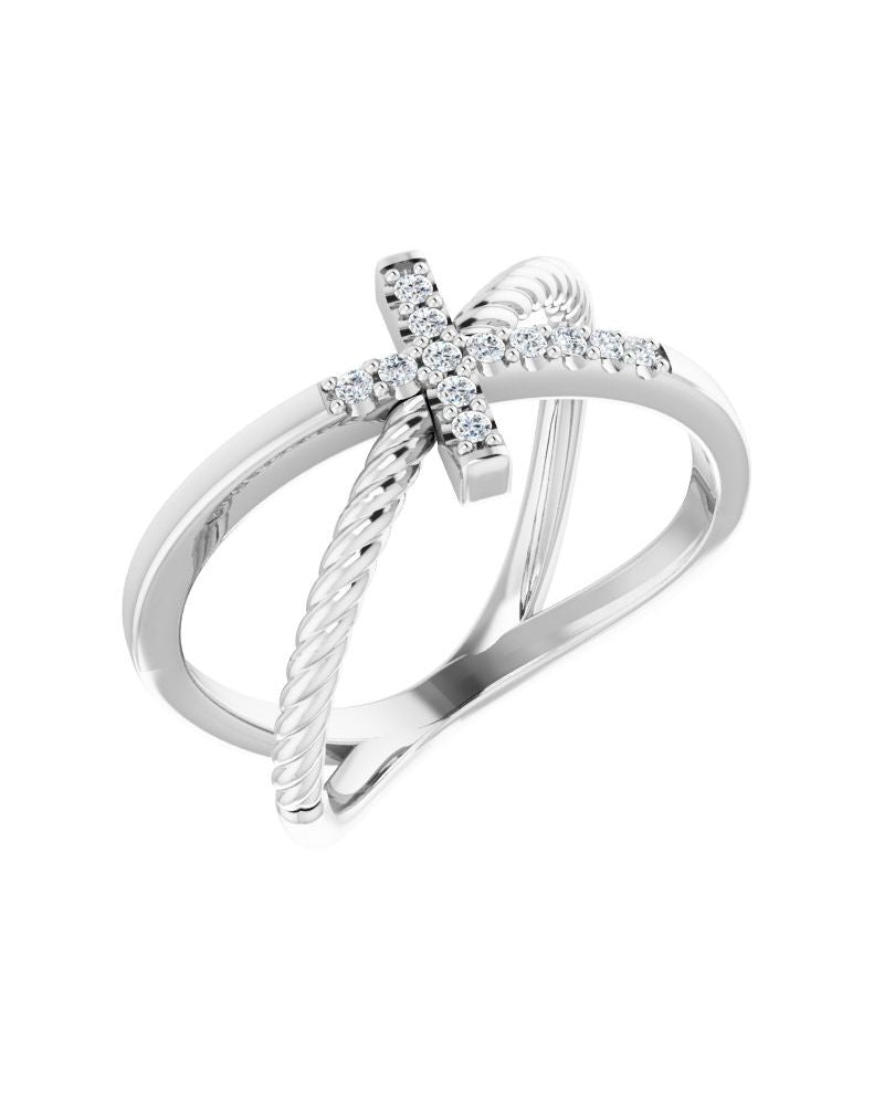 Anel Cruz Torcido Cravejado em Ouro 14k com Diamantes Naturais
