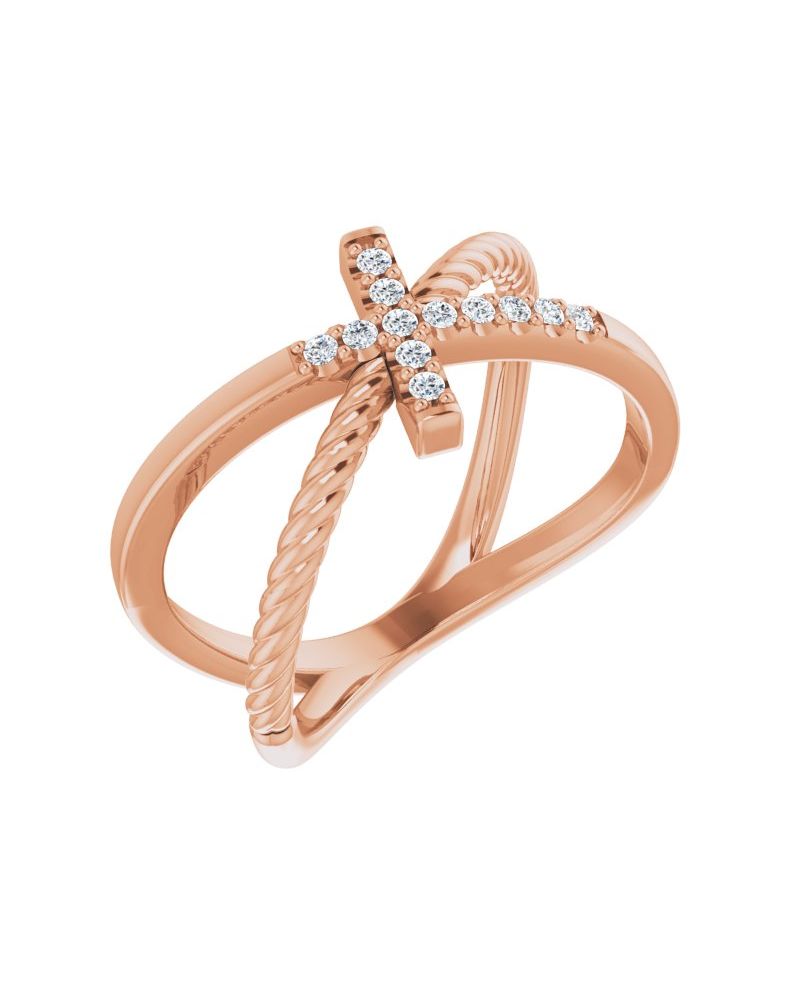 Anel Cruz Torcido Cravejado em Ouro 14k com Diamantes Naturais
