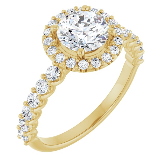 Anel de Noivado Halo em Ouro 14k com Diamantes Naturais – Modelo 4 – Amarelo 14k