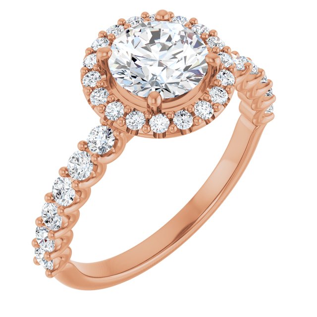 Anel de Noivado Halo em Ouro 14k com Diamantes Naturais – Modelo 4 – Rosé 14k