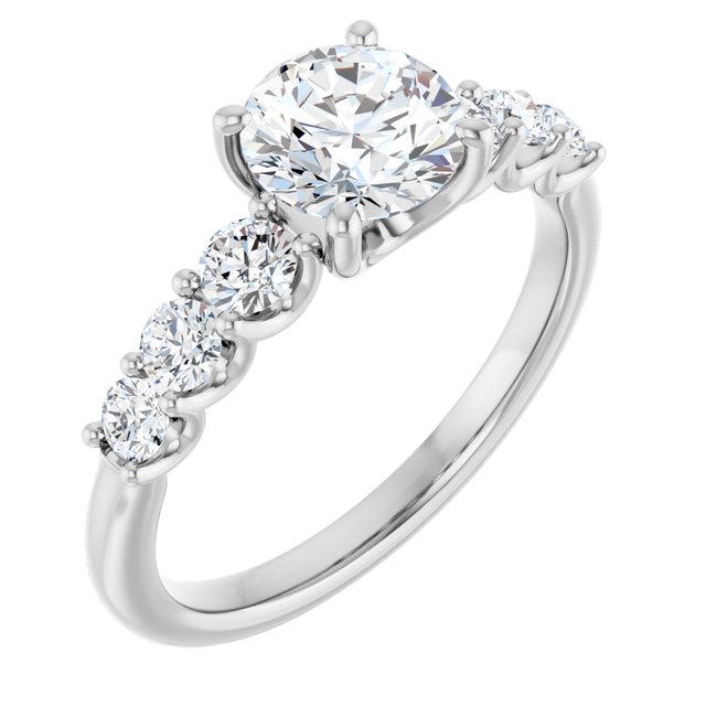 Anel de Noivado Laterais Cravejadas Graduadas em Ouro 14k com Diamantes Naturais – Branco 14k