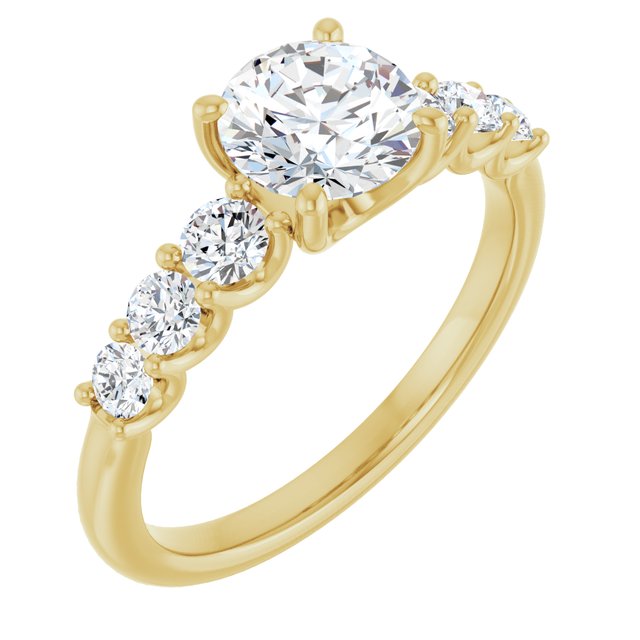 Anel de Noivado Laterais Cravejadas Graduadas em Ouro 14k com Diamantes Naturais – Amarelo 14k