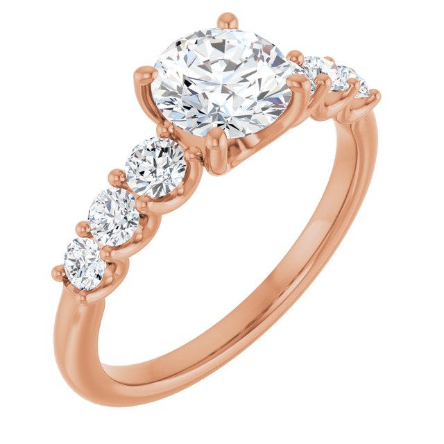 Anel de Noivado Laterais Cravejadas Graduadas em Ouro 14k com Diamantes Naturais – Rosé 14k
