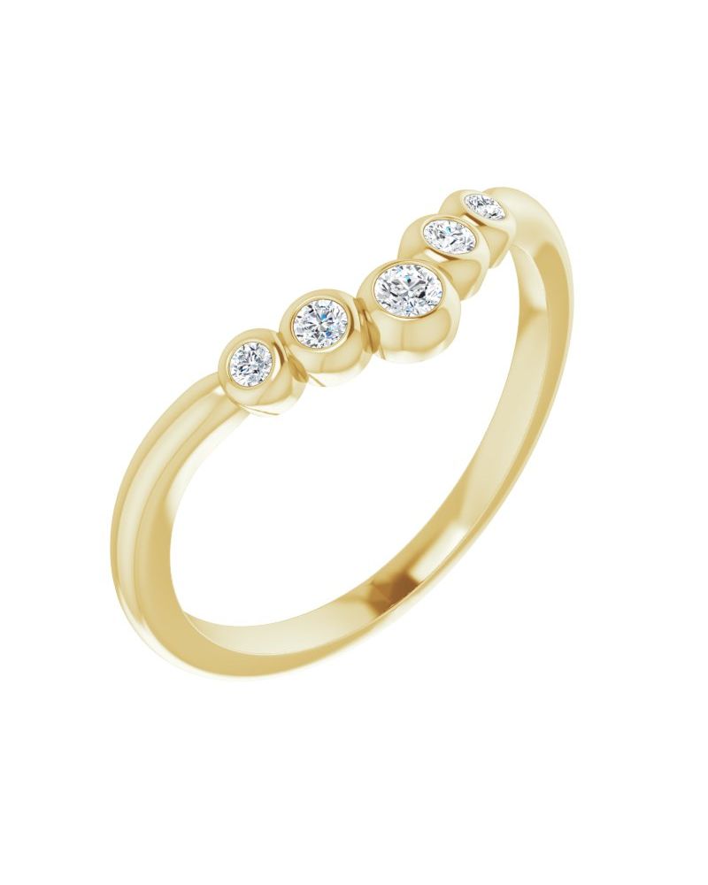 Anel em V com Cravação Bezel Degradê em Ouro 14k com Diamantes Naturais