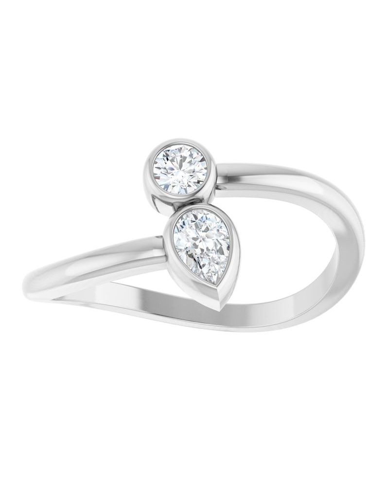 Anel Bypass com Cravação Bezel em Ouro 14k com Diamantes Naturais
