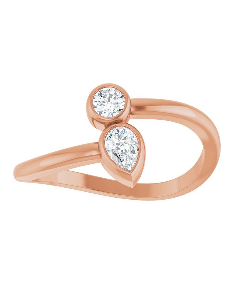 Anel Bypass com Cravação Bezel em Ouro 14k com Diamantes Naturais