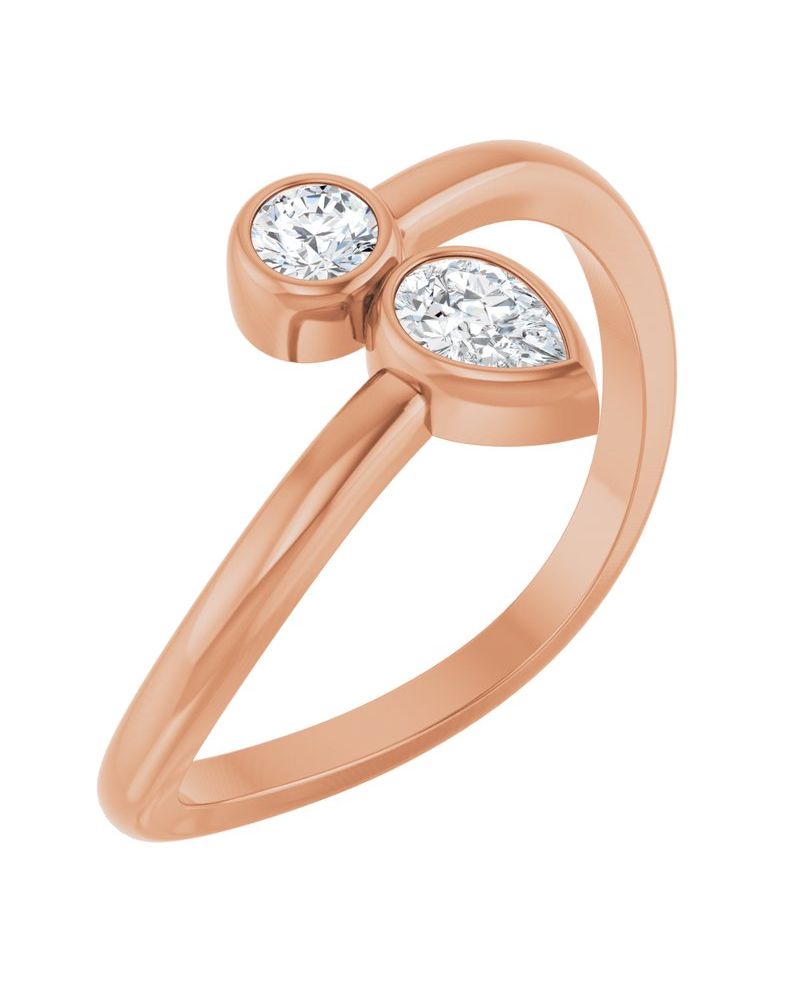 Anel Bypass com Cravação Bezel em Ouro 14k com Diamantes Naturais