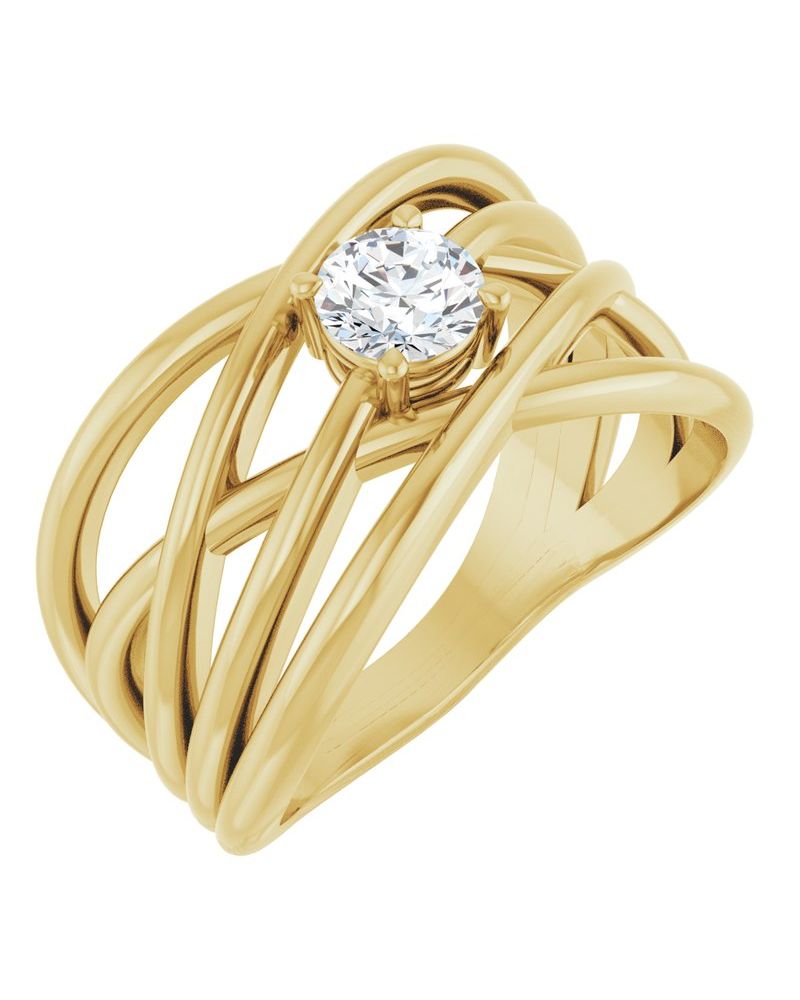 Anel Solitário Entrelaçado em Ouro 14k com Diamantes Naturais