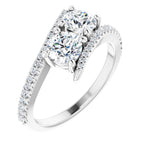 Anel de Noivado Toi et Moi Duas Pedras com Aro Cravejado em Ouro 14k com Diamantes Naturais – Branco 14k