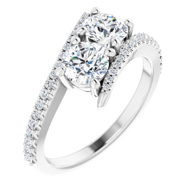Anel de Noivado Toi et Moi Duas Pedras com Aro Cravejado em Ouro 14k com Diamantes Naturais – Branco 14k