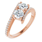 Anel de Noivado Toi et Moi Duas Pedras com Aro Cravejado em Ouro 14k com Diamantes Naturais – Rosé 14k