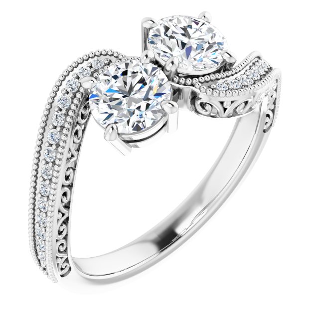 Anel de Noivado Toi et Moi Duas Pedras Vintage em Ouro 14k com Diamantes Naturais – Branco 14k