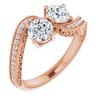 Anel de Noivado Toi et Moi Duas Pedras Vintage em Ouro 14k com Diamantes Naturais – Rosé 14k