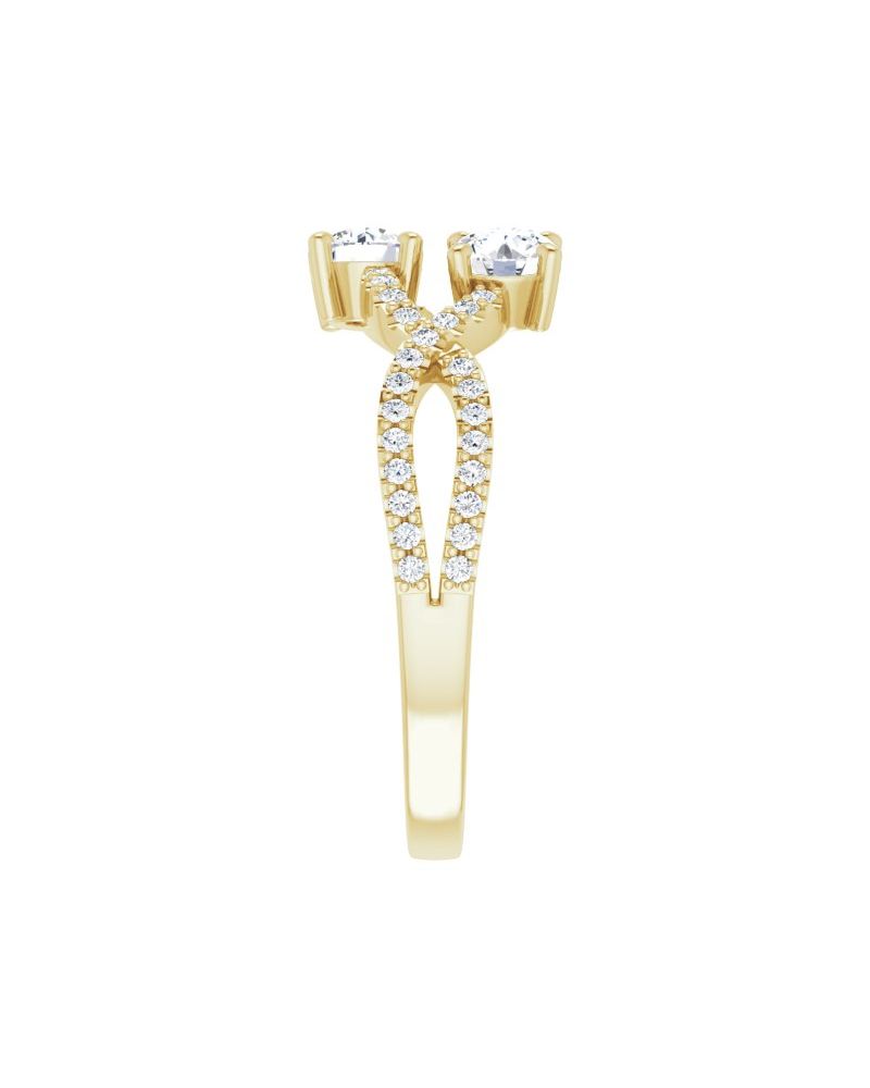 Anel Duas Pedras Entrelaçado em Ouro 14k com Diamantes Naturais