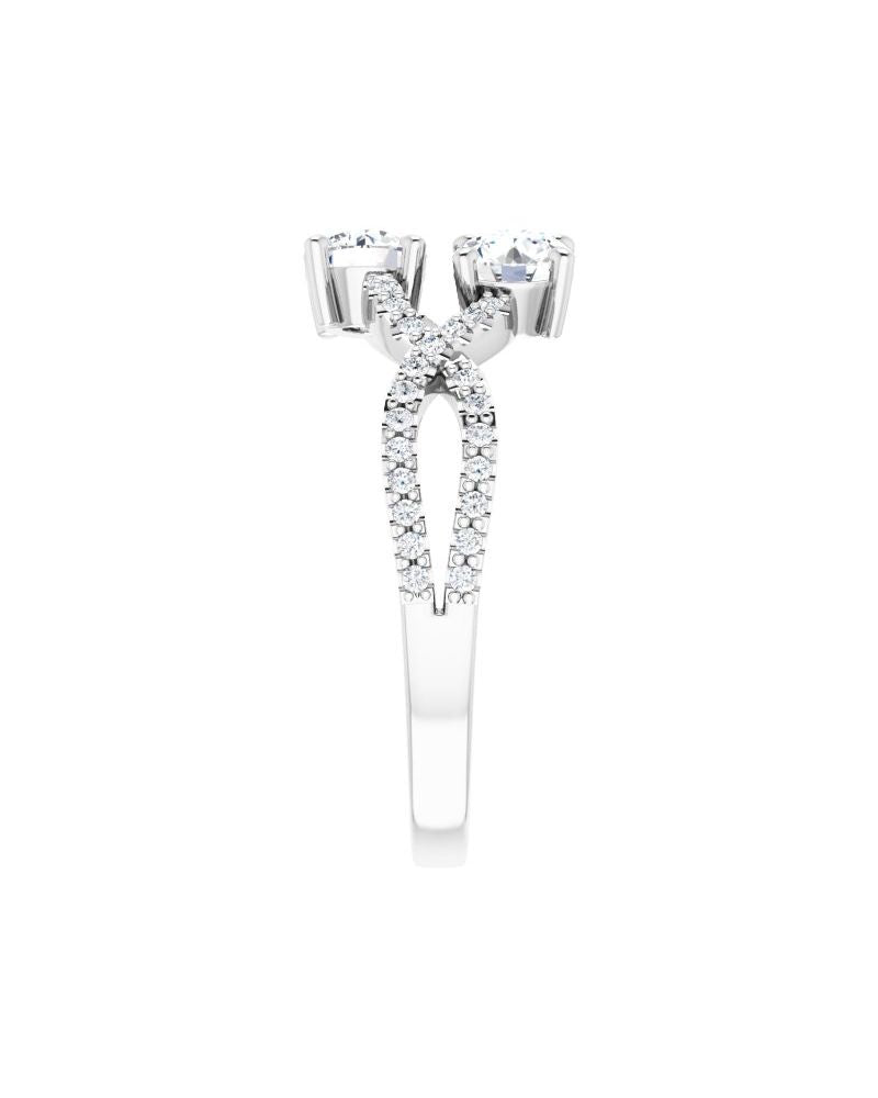 Anel Duas Pedras Entrelaçado em Ouro 14k com Diamantes Naturais