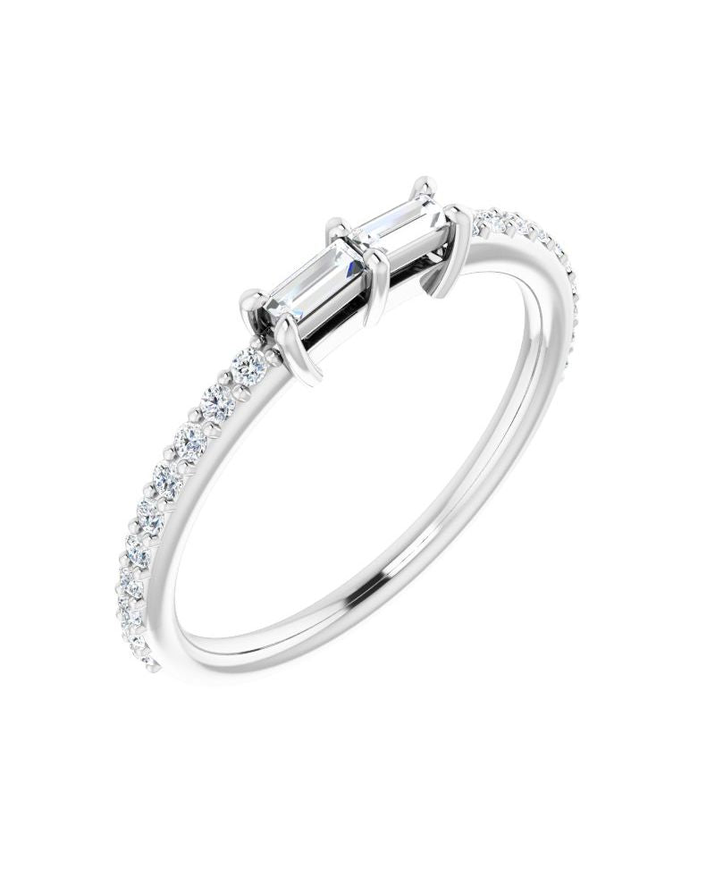 Anel Duas Pedras Cravejado em Ouro 14k com Diamantes Naturais