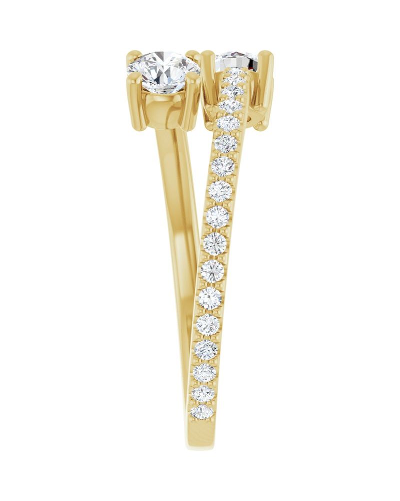 Anel Duas Pedras Bypass em Ouro 14k com Diamantes de Laboratório – Modelo 3