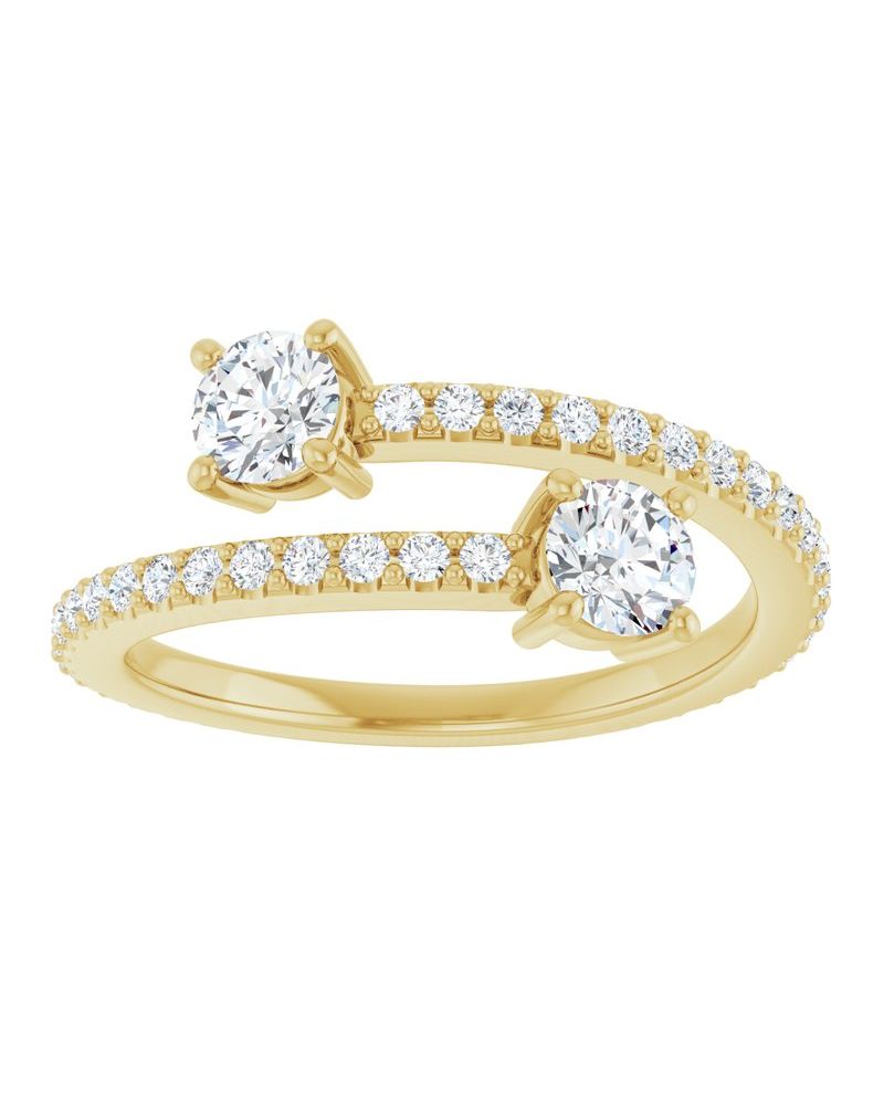 Anel Duas Pedras Bypass em Ouro 14k com Diamantes Naturais – Modelo 7