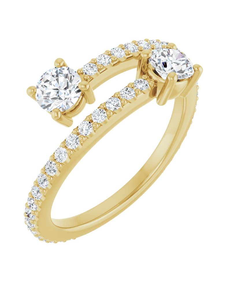 Anel Duas Pedras Bypass em Ouro 14k com Diamantes Naturais – Modelo 7