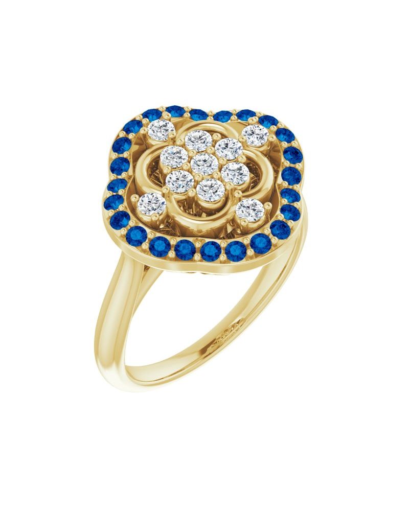 Anel Cluster Halo em Ouro 14k com Diamantes Naturais