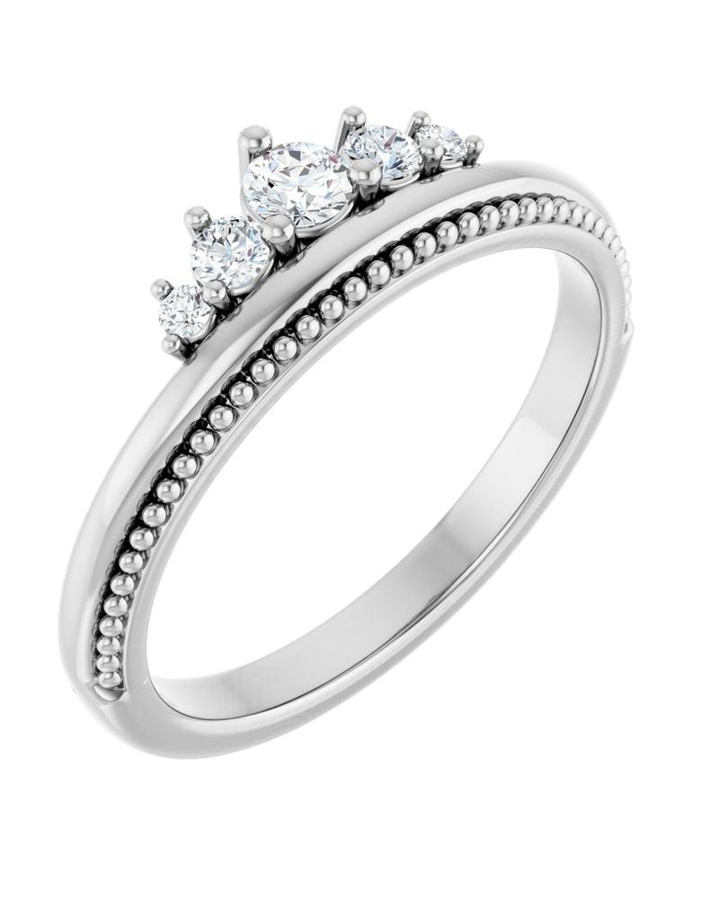 Anel Coroa Empilhável em Ouro 14k com Diamantes Naturais