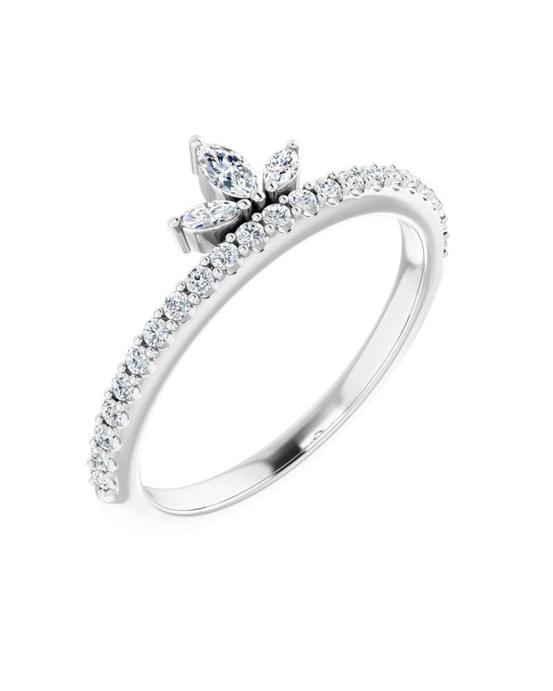 Anel Coroa Cravejado Empilhável em Ouro 14k com Diamantes Naturais