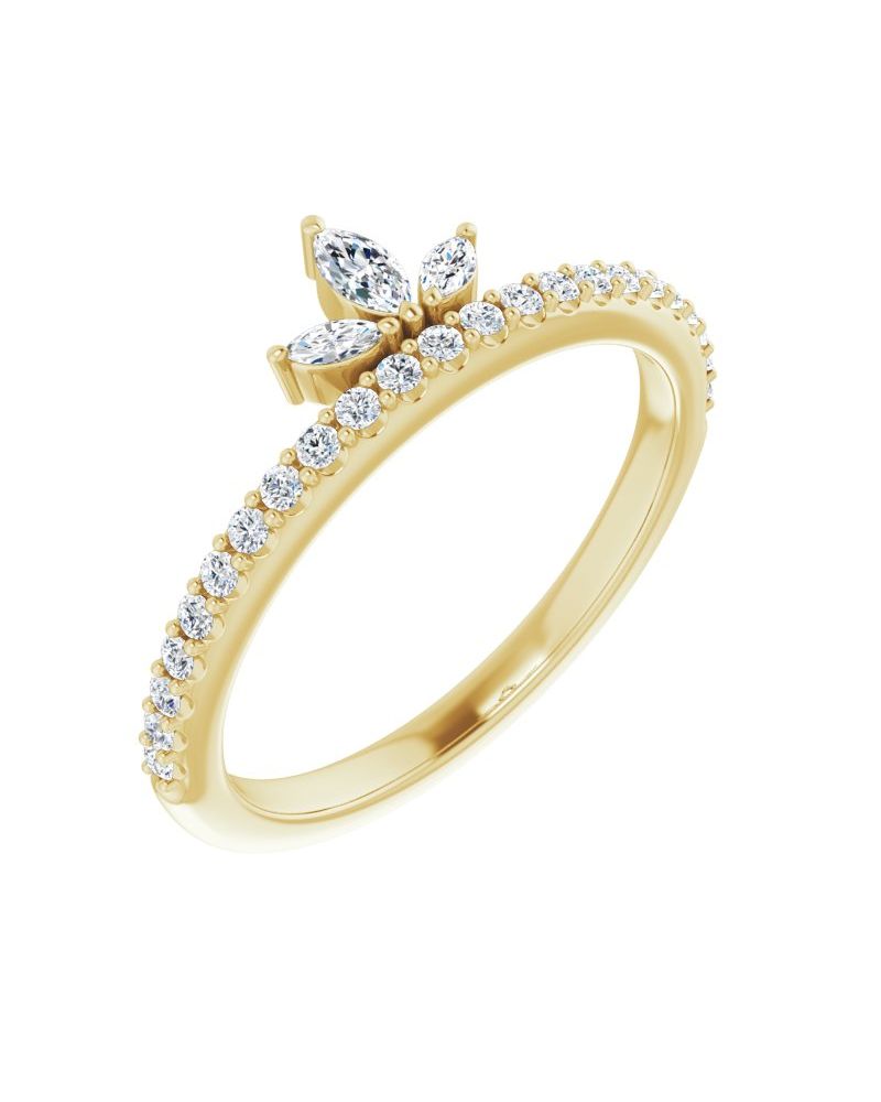 Anel Coroa Cravejado Empilhável em Ouro 14k com Diamantes Naturais