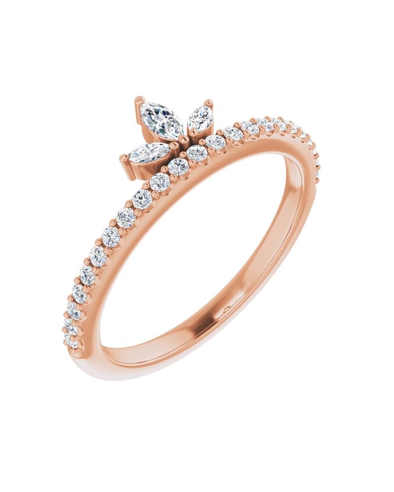 Anel Coroa Cravejado Empilhável em Ouro 14k com Diamantes Naturais