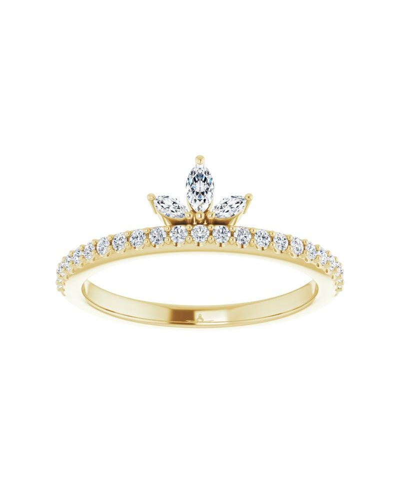 Anel Coroa Cravejado Empilhável em Ouro 14k com Diamantes Naturais