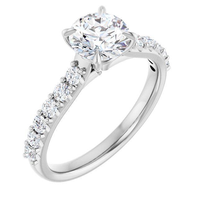 Anel de Noivado Laterais Cravejadas em Ouro 14k com Diamantes Naturais – Modelo 4 – Branco 14k