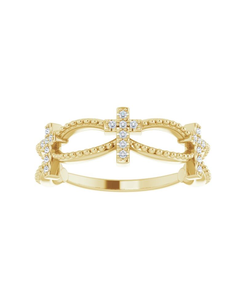 Anel Cruz Cravejado Empilhável em Ouro 14k com Diamantes Naturais – Modelo 2